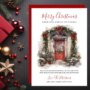 Watercolor Red Front Door Merry Christmas Holiday Card