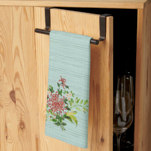 Watercolor Red Gerbera Daisy w/ Greenery Tea Towel