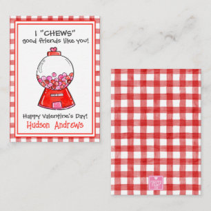 Watercolor Red Gingham Gumballs Valentine's Cards