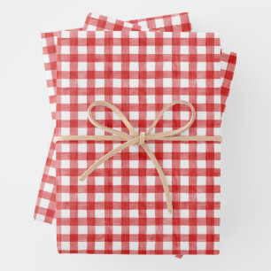 Watercolor Red Gingham Wrapping Paper Sheet