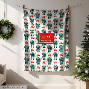 Watercolor red green Christmas nutcrackers blanket