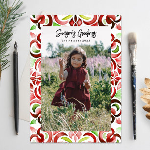 Watercolor Red & Green Christmas Photo Holiday Card