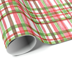 Watercolor Red & Green Christmas Plaid Wrapping Paper