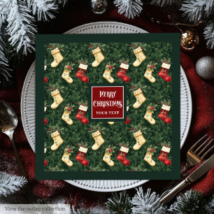 Watercolor red green Christmas stocking napkins