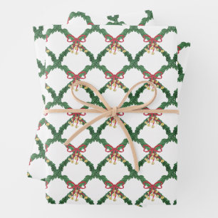 Watercolor Red & Green Jingle Bells Christmas Wrapping Paper Sheet