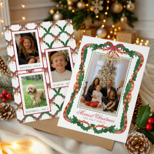 Watercolor Red & Green Jingle Bells Photo Holiday Card