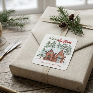 Watercolor Red Green Modern Nordic Christmas Tree Square Sticker