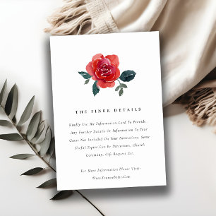 WATERCOLOR RED GREEN ROSE FLORAL WEDDING DETAIL ENCLOSURE CARD
