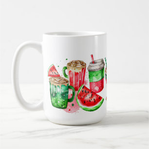 WATERCOLOR RED GREEN WHITE WATERMELON BEVERAGES COFFEE MUG