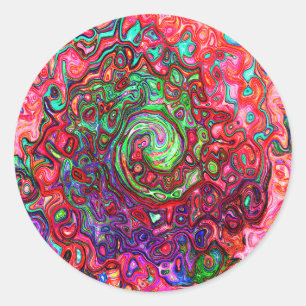 Watercolor Red Groovy Abstract Retro Liquid Swirl Classic Round Sticker
