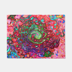 Watercolor Red Groovy Abstract Retro Liquid Swirl Doormat