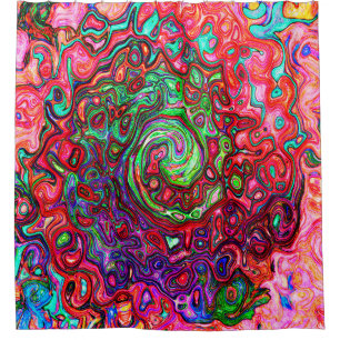 Watercolor Red Groovy Abstract Retro Liquid Swirl Shower Curtain