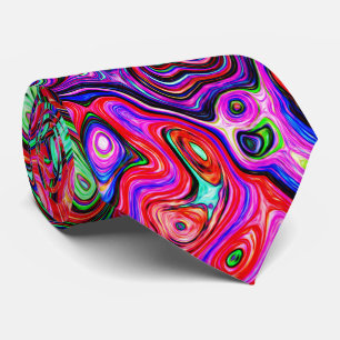 Watercolor Red Groovy Abstract Retro Liquid Swirl Tie