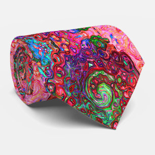 Watercolor Red Groovy Abstract Retro Liquid Swirl Tie