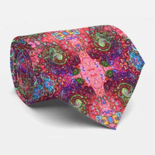 Watercolor Red Groovy Abstract Retro Liquid Swirl Tie