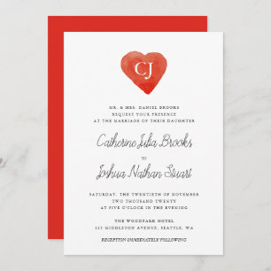 Watercolor Red Heart Wedding Invitation