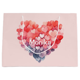 Watercolor Red Hearts I Love You Personalised Name Large Gift Bag