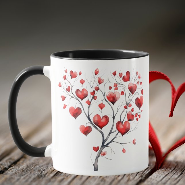 Watercolor Red Hearts Tree Valentine's Day Mug (Creator Uploaded)