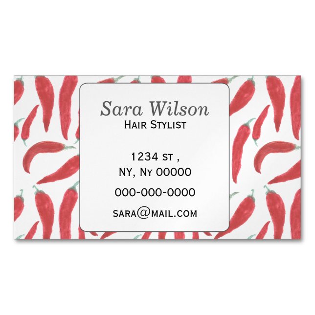 watercolor red hot chillies 	Magnetic business card (Front)