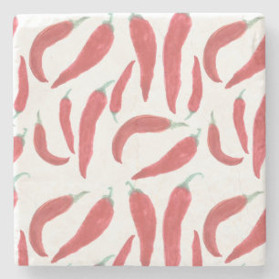 watercolor red hot chillies stone coaster