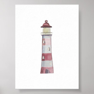 Watercolor red light house print