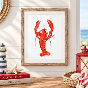 Watercolor Red Lobster Painting Coastal Wall art