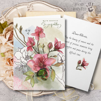 Watercolor Red Magnolia & Butterfly Sympathy Card
