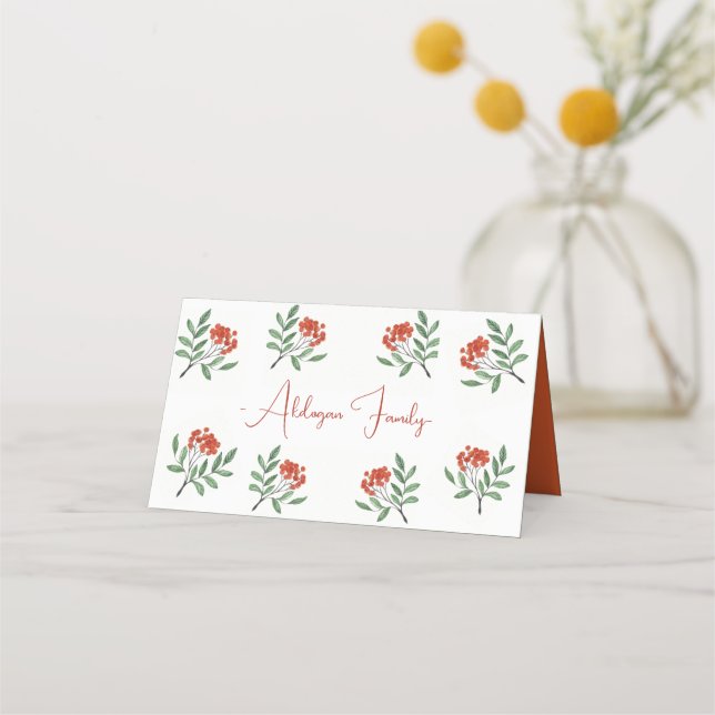 Watercolor Red Mushroom wedding, Weddings Place Card (Front)