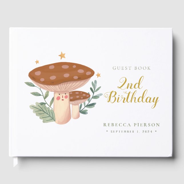Watercolor Red Mushrooms Birthday Guest Book (Front)