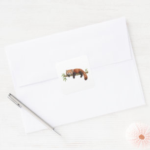Watercolor Red Panda Resting on Bamboo Square Sticker