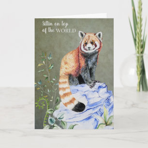 Watercolor Red Panda Sage Gold Graduation Card