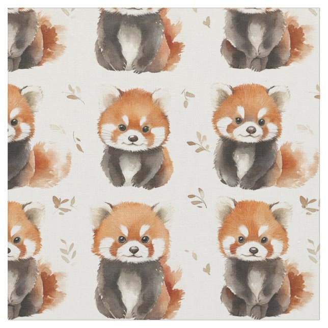 Watercolor Red Pandas Fabric (Close Up)
