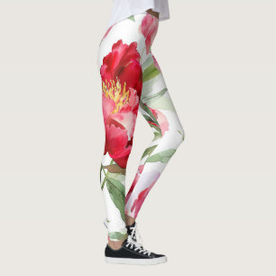 Watercolor Red Peony Pattern Leggings