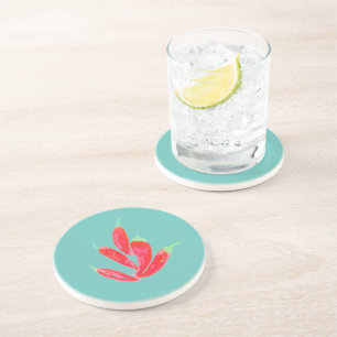 Watercolor Red Peppers Bunch Summer Coaster