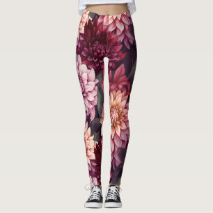 Watercolor Red Pink Dahlia Pattern Design Leggings
