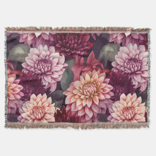 Watercolor Red Pink Dahlia Pattern Design Throw Blanket