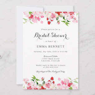 Watercolor Red Pink Floral Bridal Shower Invitatio Invitation