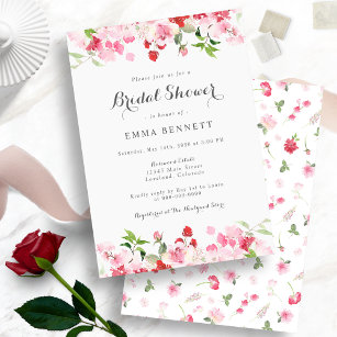 Watercolor Red Pink Floral Bridal Shower Invitation
