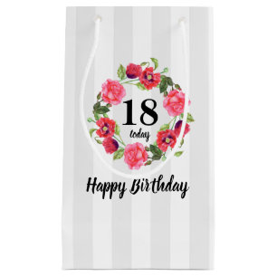 Watercolor Red & Pink Flowers Circle Wreath Design Small Gift Bag