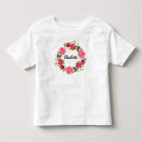 Watercolor Red & Pink Flowers Circle Wreath Design