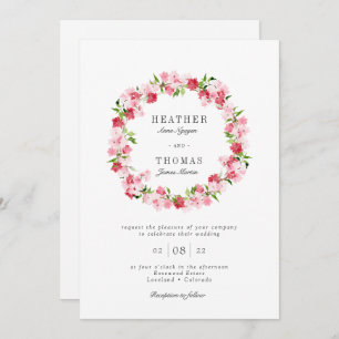 Watercolor Red Pink Roses Wreath Wedding Invitatio Invitation