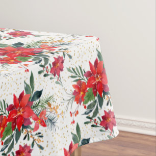 Watercolor Red Poinsettia Bouquet Christmas Tablecloth