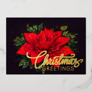 Watercolor Red Poinsettia Christmas Foil Holiday Card