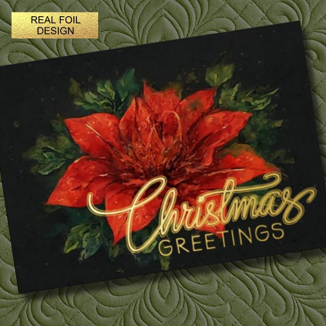 Watercolor Red Poinsettia Christmas Foil Holiday Card (Creator Uploaded)
