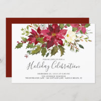 Watercolor Red Poinsettia  Christmas Holiday Party