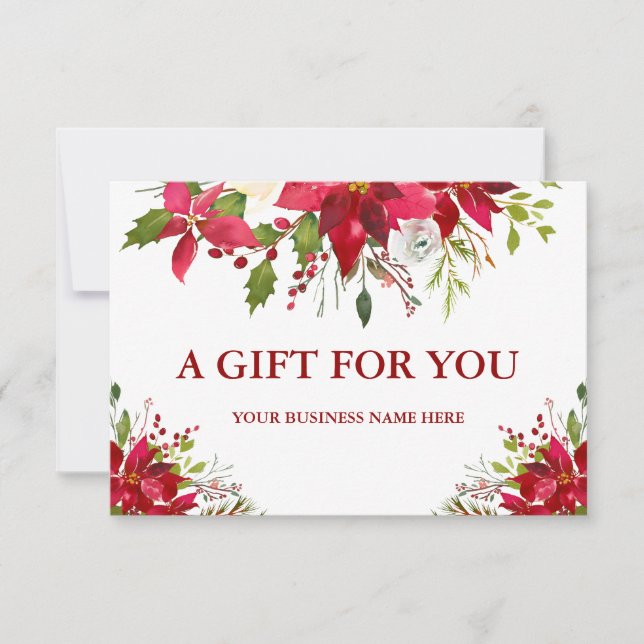 Watercolor Red Poinsettia Floral Gift Certificate Card (Front)