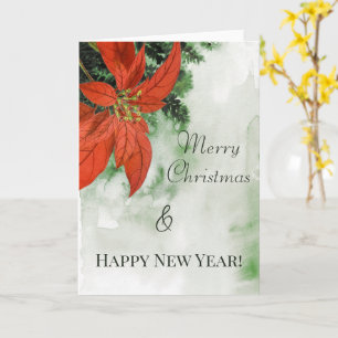 Watercolor Red Poinsettia Merry Christmas  Card