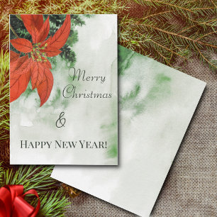 Watercolor Red Poinsettia Merry Christmas  Invitation