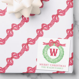 Watercolor Red Polka Dot Bow Monogram Wreath Card