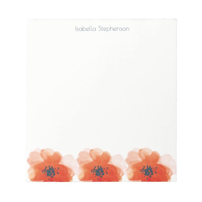 Watercolor Red Poppies Custom Name Notepad (Front)